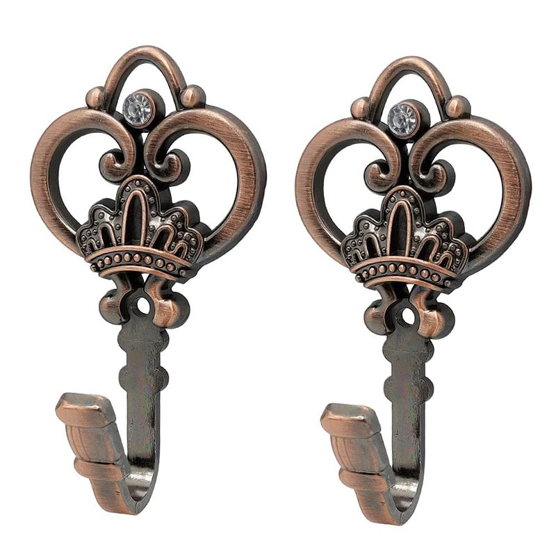 Cucumis Crown Curtain Wall Hooks - Household Clothes Hanging Hooks, Window Drapery Medallion Holdbacks, Curtain Tiebacks, Tassel Holder - 1 Double (Red Copper) - Image 1